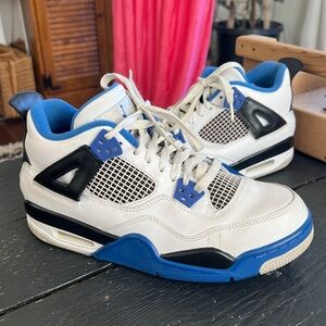 Air Jordan 4 Retro Motorsport White & Blue Athletic Shoes 7 Youth EUR 40